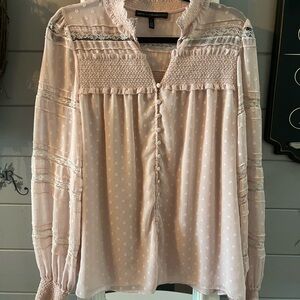 White House Black Market Blush Pink Swiss Dot Button-Front Blouse